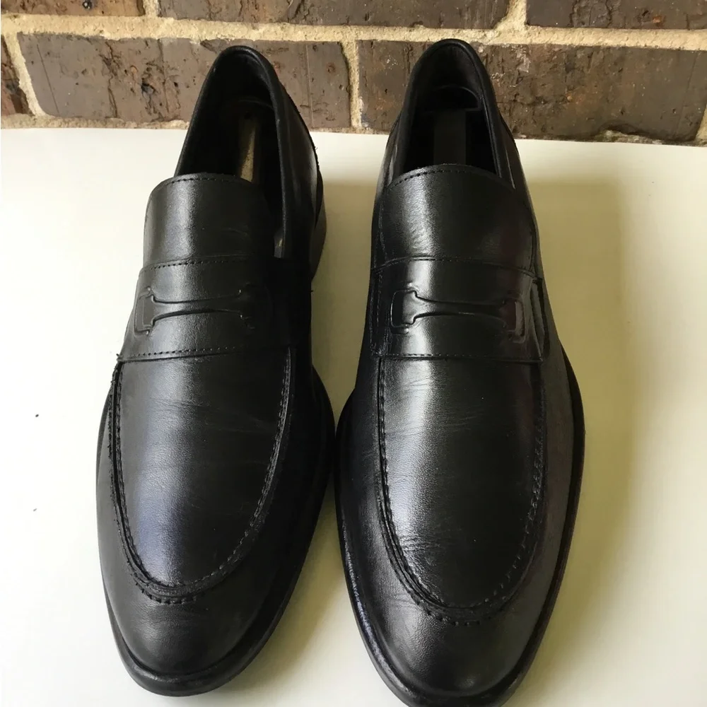 Men's Black Leather Slip-On Driving Loafers